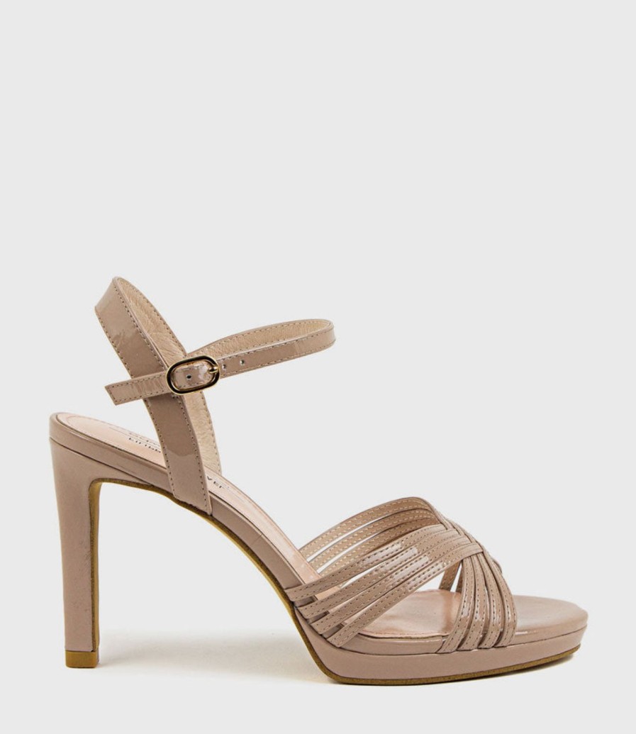 Edward Meller Sona90 Cross Strap Platform Sandal In Nude Patent New