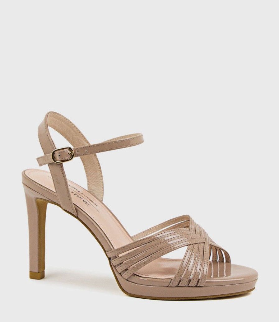 Edward Meller Sona90 Cross Strap Platform Sandal In Nude Patent New