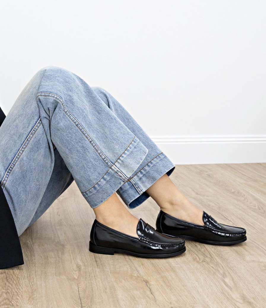 Edward Meller Hugo Penny Loafer In Black High Shine Hot