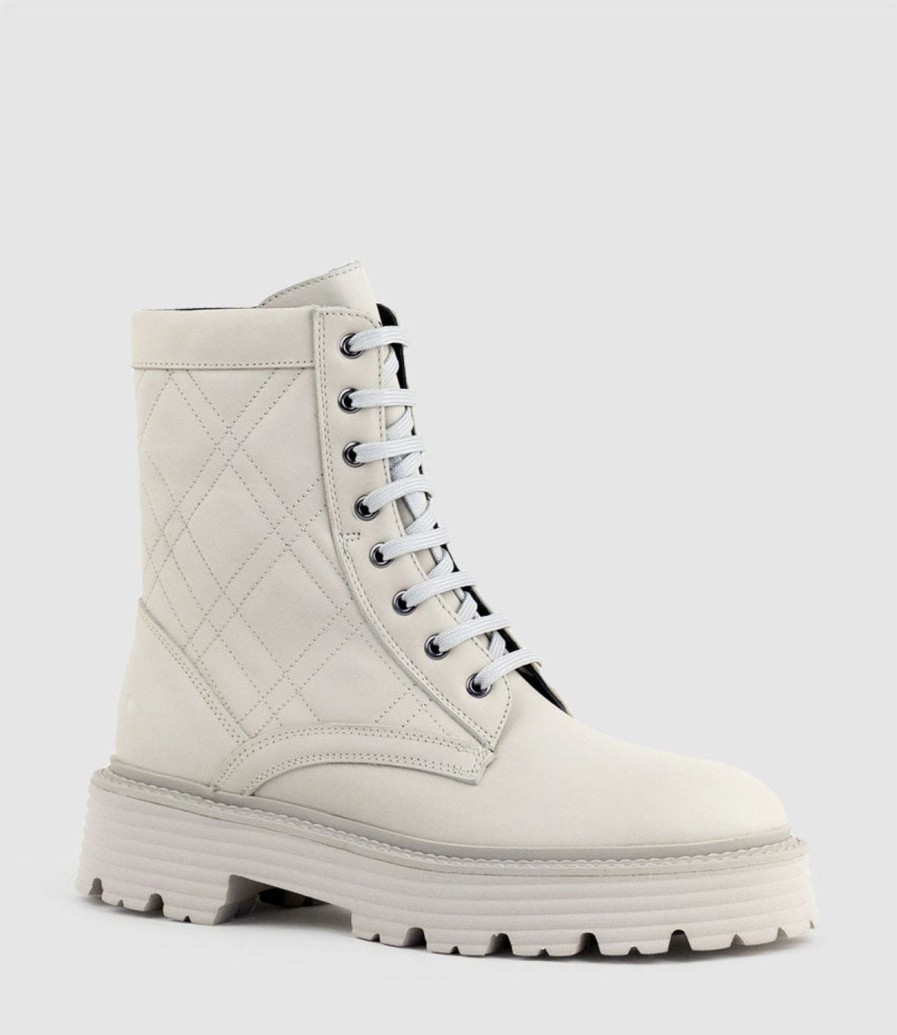 Edward Meller Yasmin Quilted Lace Up Boot In Bone New