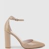 Edward Meller Glam100 Block Heel Dorsay Pump In Nude Patent Hot