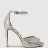 Edward Meller Wren110 Peep Toe Platform Sandal In Silver Sparkle Clearance