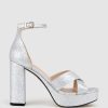 Edward Meller Raine100 Crossover Platform Sandal In Silver Clearance