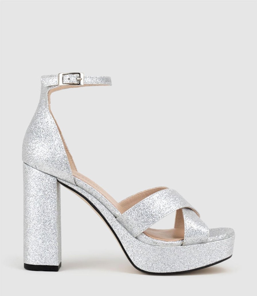 Edward Meller Raine100 Crossover Platform Sandal In Silver Clearance