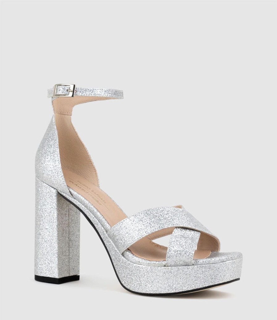 Edward Meller Raine100 Crossover Platform Sandal In Silver Clearance