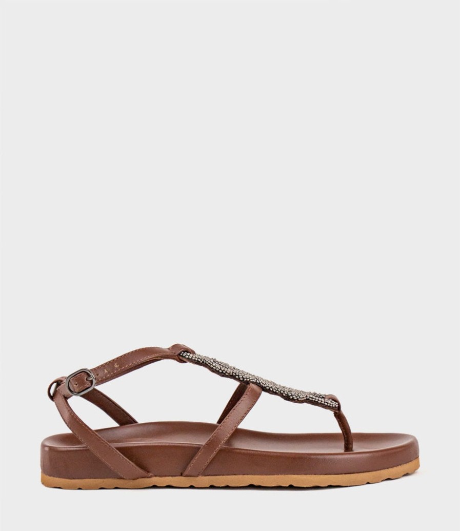 Edward Meller Saria Embroidered Sandal On Footbed In Brown Hot