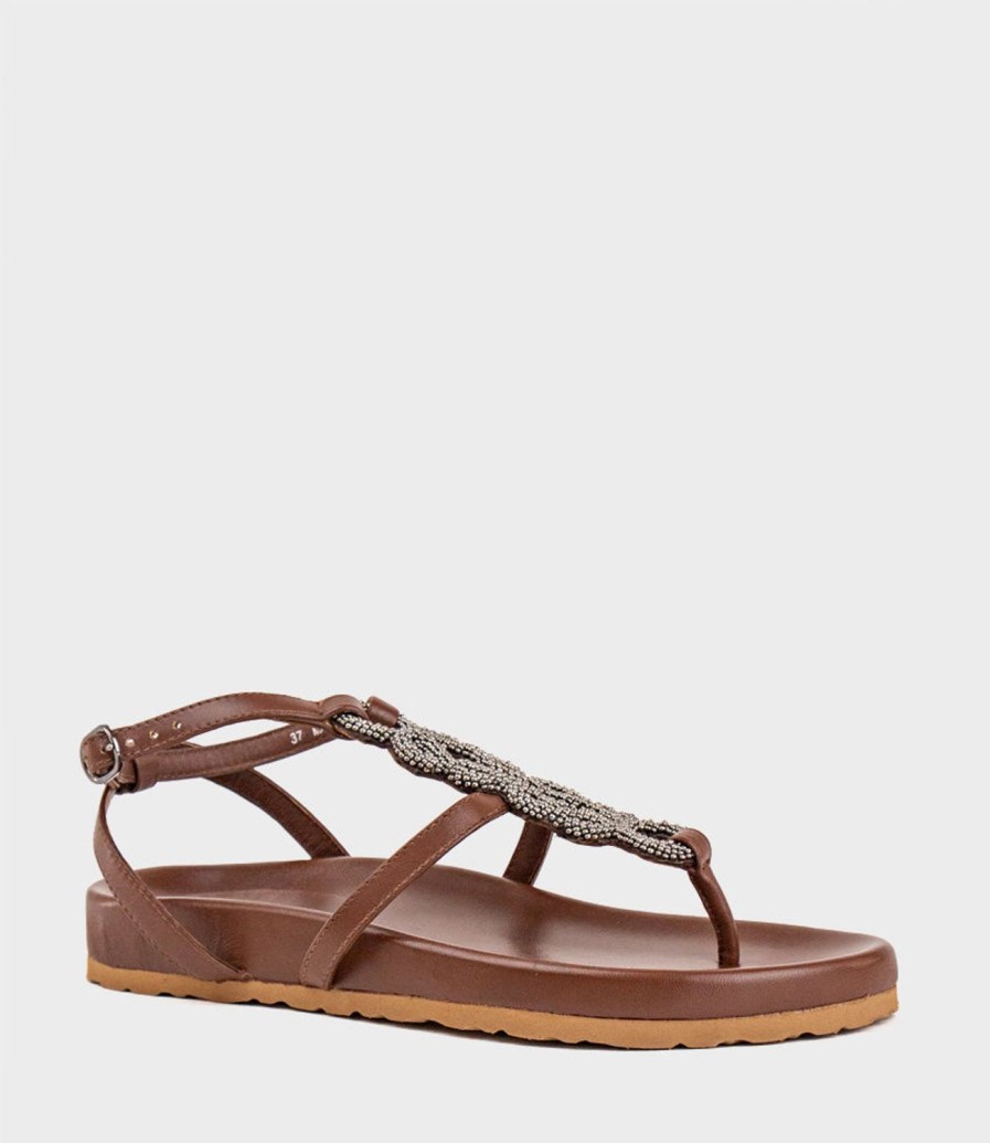 Edward Meller Saria Embroidered Sandal On Footbed In Brown Hot