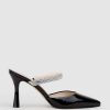 Edward Meller Alexa85 Closed Toe Slide With Diamante Band In Black Patent Clearance