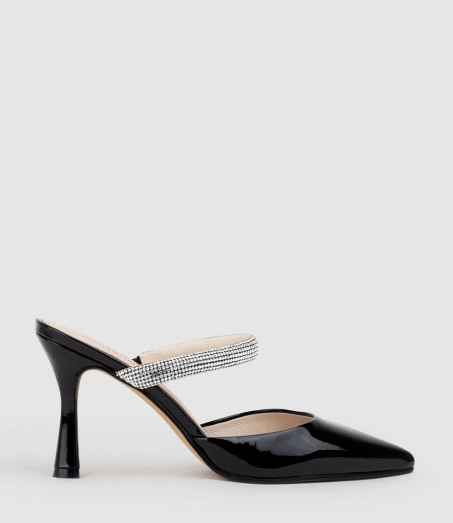 Edward Meller Alexa85 Closed Toe Slide With Diamante Band In Black Patent Clearance