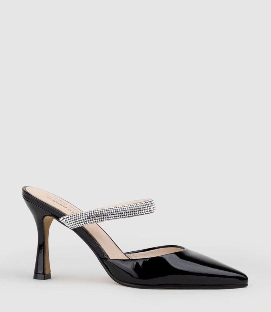 Edward Meller Alexa85 Closed Toe Slide With Diamante Band In Black Patent Clearance