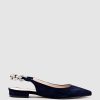 Edward Meller Ebony Flat Slingback With Diamond Band In Navy Suede Wholesale