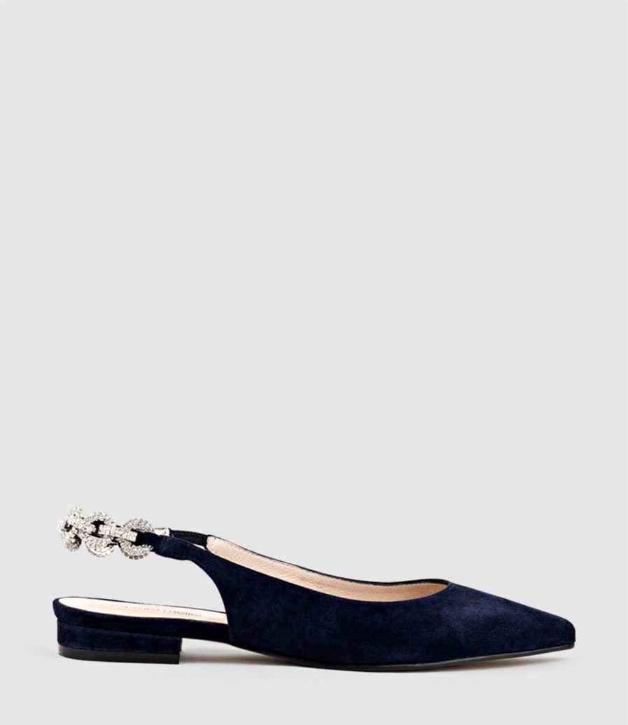 Edward Meller Ebony Flat Slingback With Diamond Band In Navy Suede Wholesale