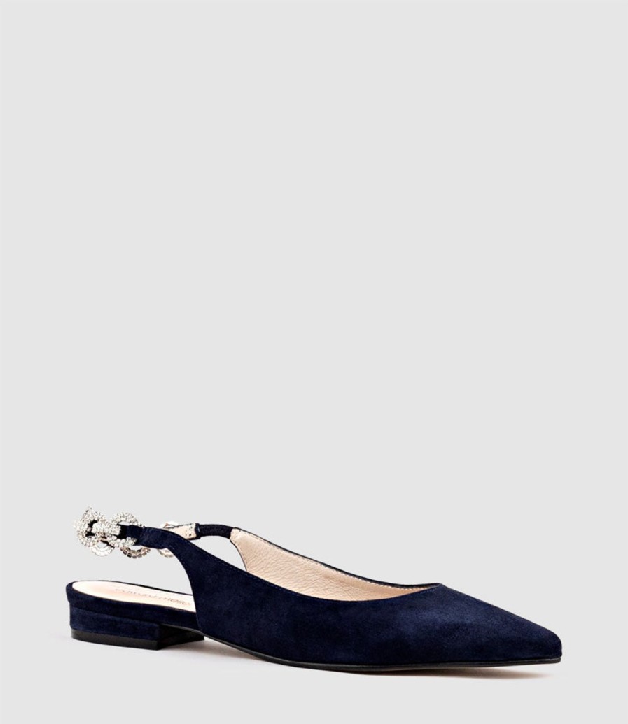 Edward Meller Ebony Flat Slingback With Diamond Band In Navy Suede Wholesale