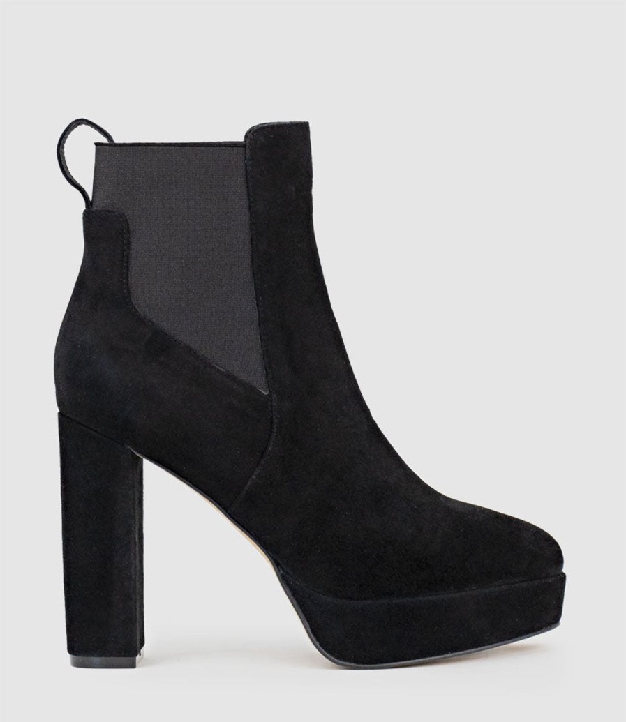 Edward Meller Ursa110 Block Heel Platform Boot In Black Suede New