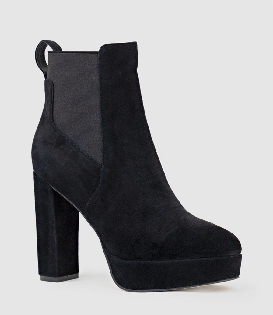 Edward Meller Ursa110 Block Heel Platform Boot In Black Suede New