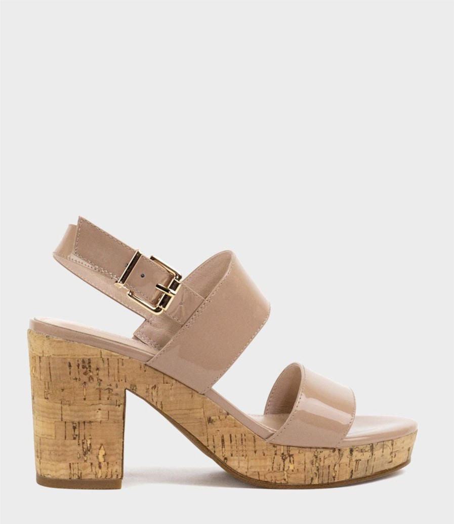 Edward Meller Rana80 Two Strap Sandal On Cork Unit In Nude Patent Best