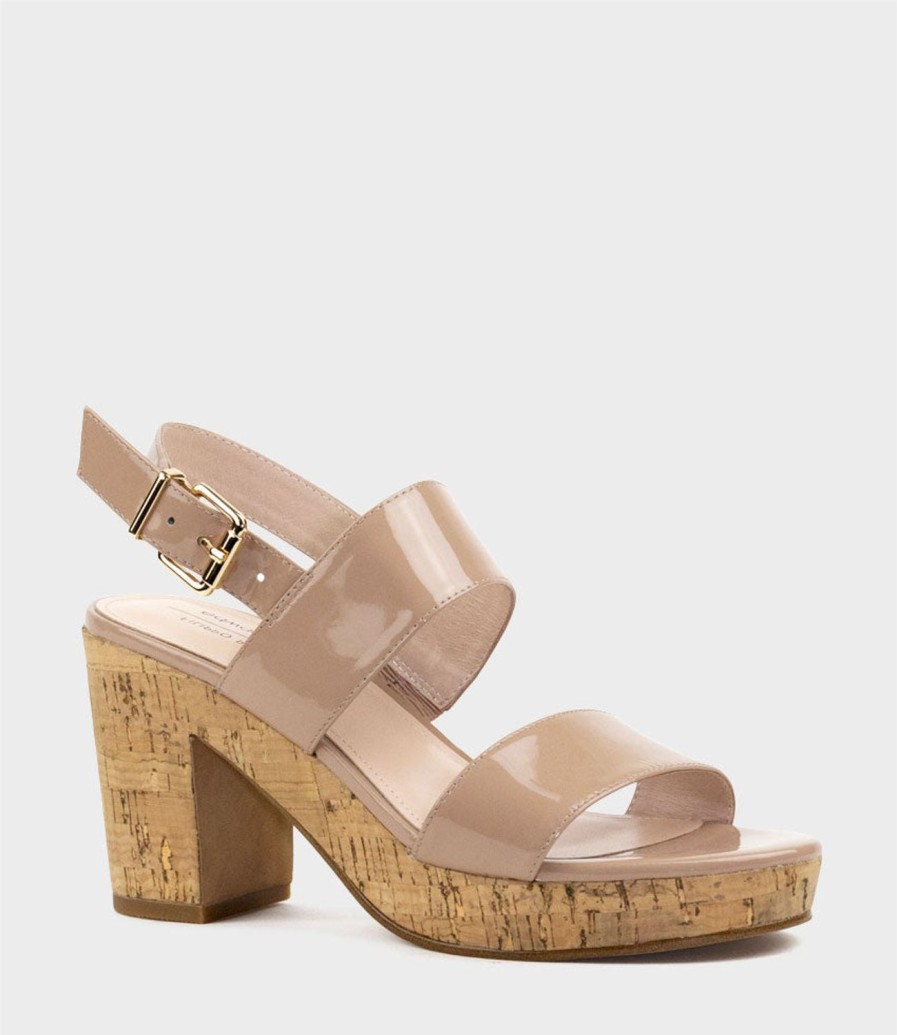 Edward Meller Rana80 Two Strap Sandal On Cork Unit In Nude Patent Best