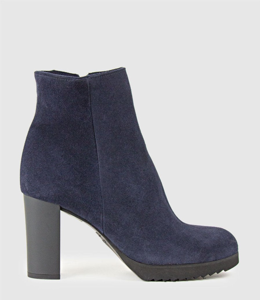 Edward Meller Myranda Rubber Heel Ankle Boot In Navy Suede Hot