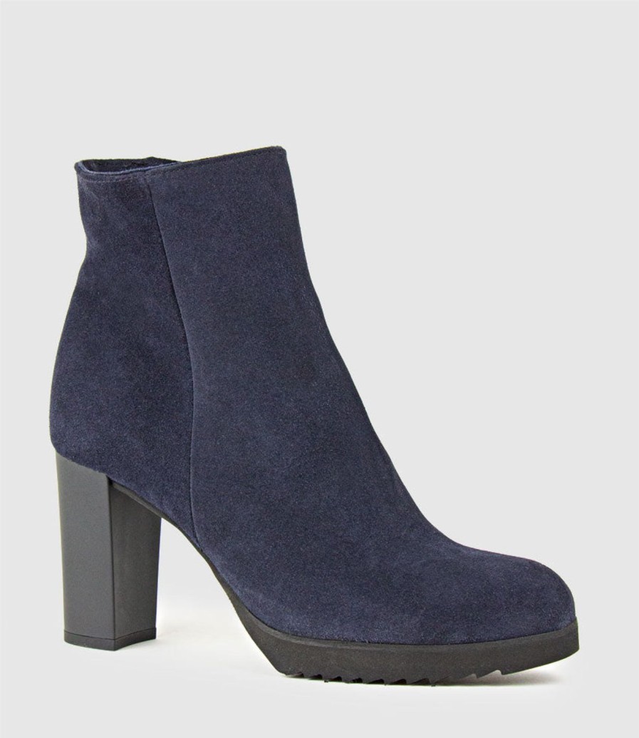 Edward Meller Myranda Rubber Heel Ankle Boot In Navy Suede Hot