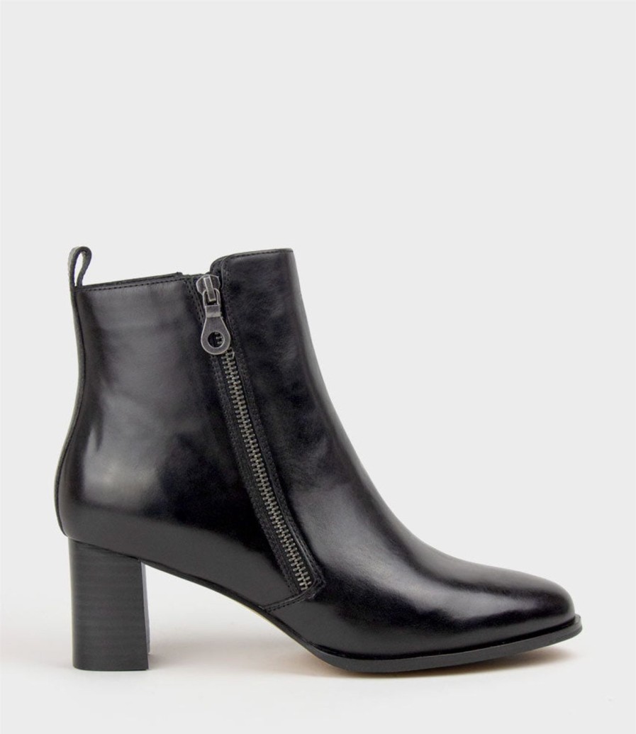 Edward Meller Zen60 Block Heel Two Zip Boot In Black Clearance