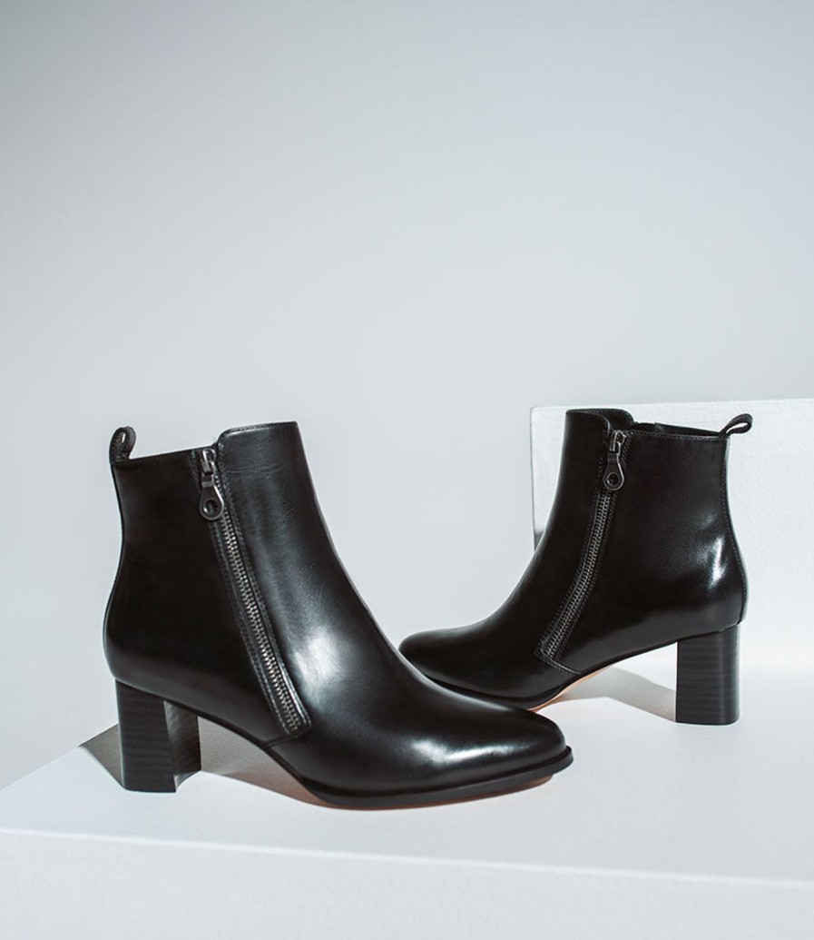 Edward Meller Zen60 Block Heel Two Zip Boot In Black Clearance