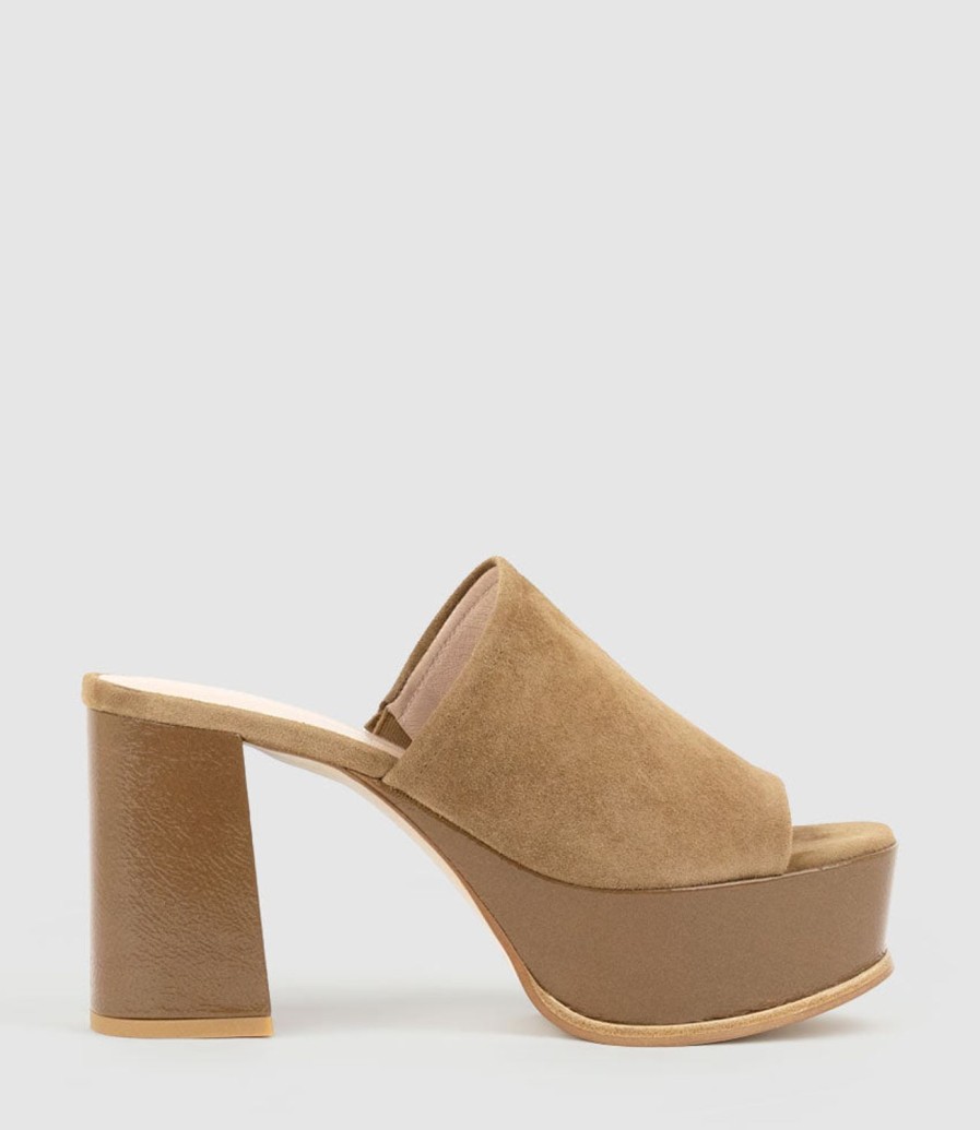 Edward Meller Talin90 Platform Combo Slide In Tan Suede Online