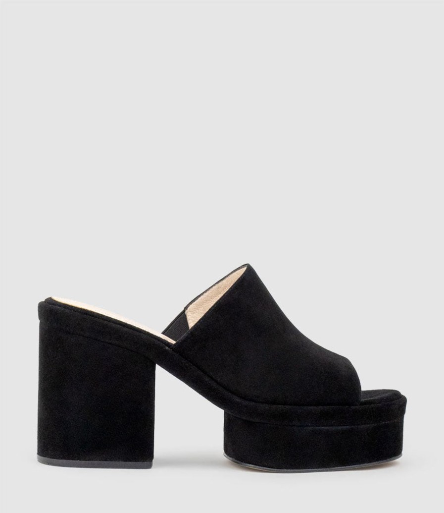 Edward Meller Rascal90 Exaggerated Platform Slide In Black Suede Best