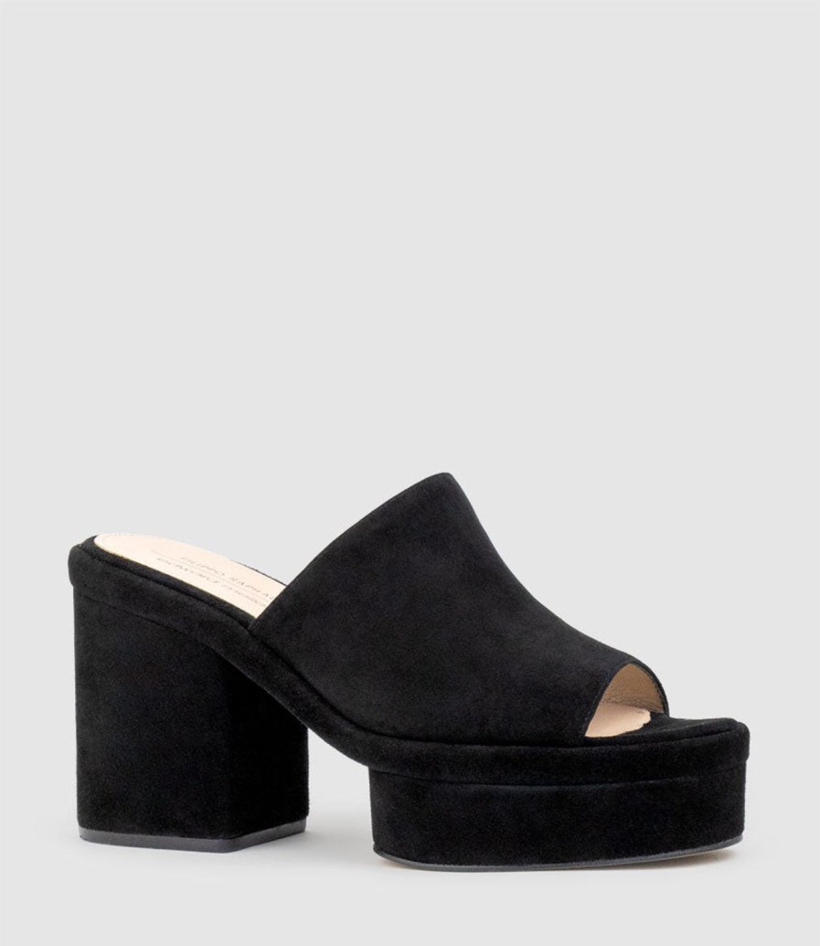 Edward Meller Rascal90 Exaggerated Platform Slide In Black Suede Best