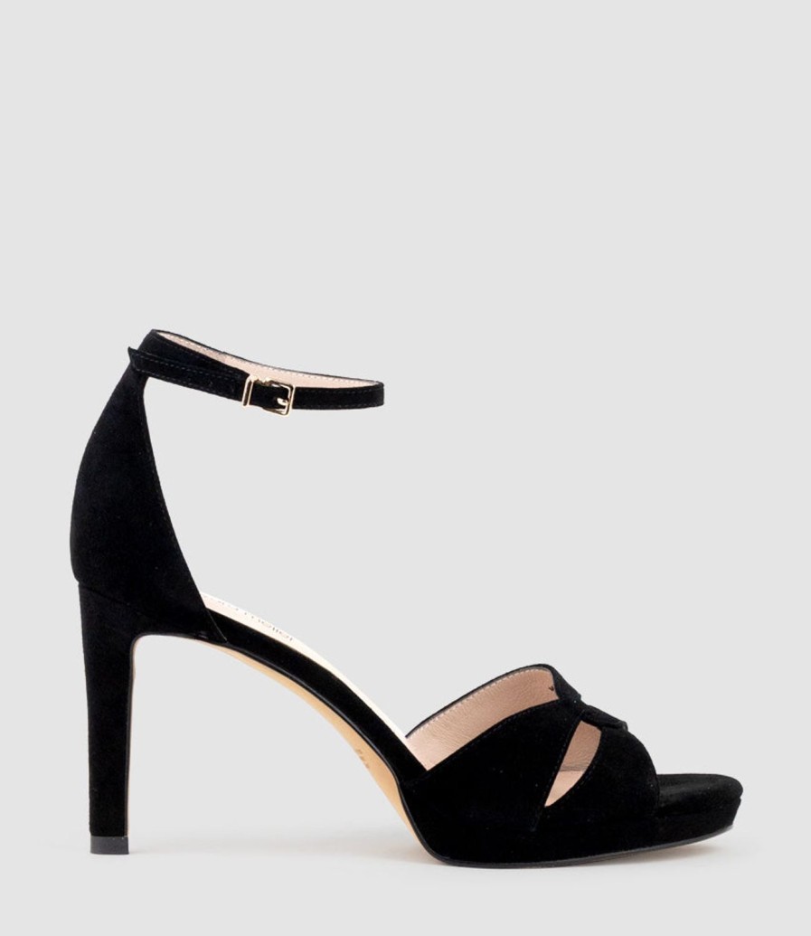 Edward Meller Spencer90 Interlocked Detail Platform Sandal In Black Suede Hot