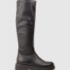 Edward Meller Vanya Knee High Boot On Rubber Sole In Black Hot