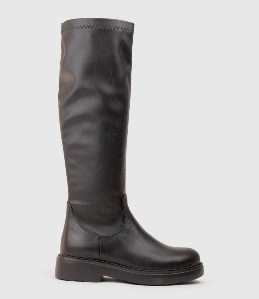 Edward Meller Vanya Knee High Boot On Rubber Sole In Black Hot