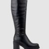 Edward Meller Primrose Knee Boot On Rubber Heel In Black New