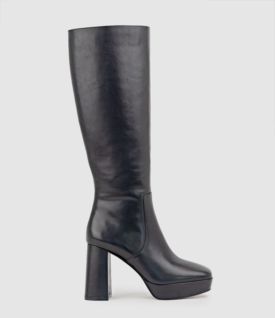 Edward Meller Uma95 Platform Knee High Boot In Black Wholesale