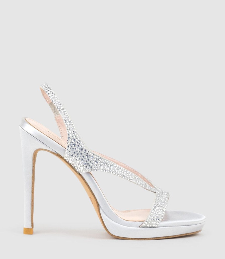 Edward Meller Wonder110 Jewelled Platform Sandal In Silver Satin Wholesale