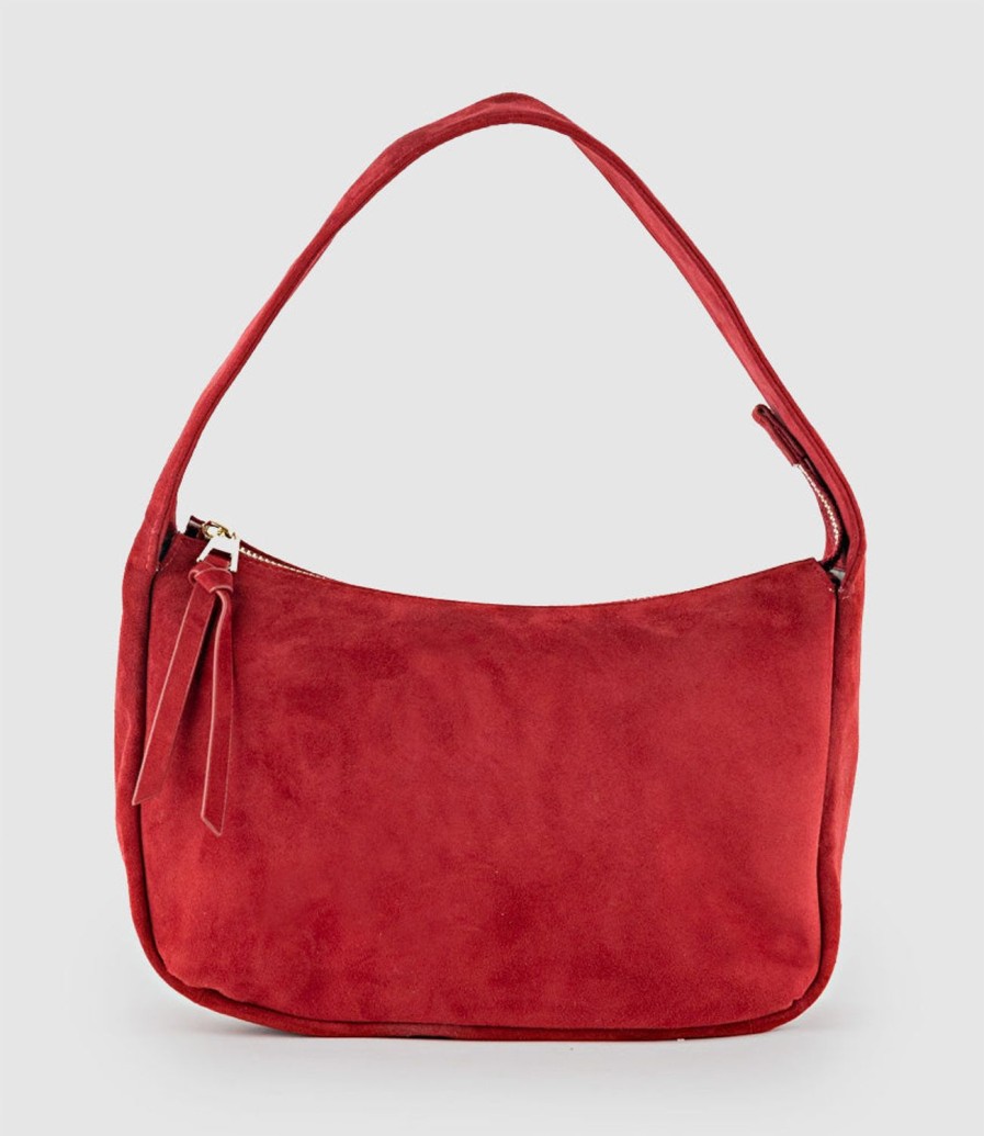 Edward Meller Narina Large Soft Bag In Ruby Suede Clearance