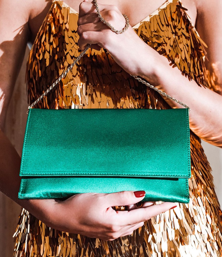 Edward Meller Neve Envelope Clutch In Green Satin Online