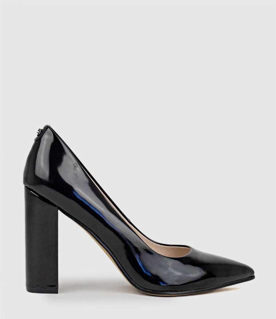 Edward Meller Gigi100 Block Heel Pump In Black High Shine Online