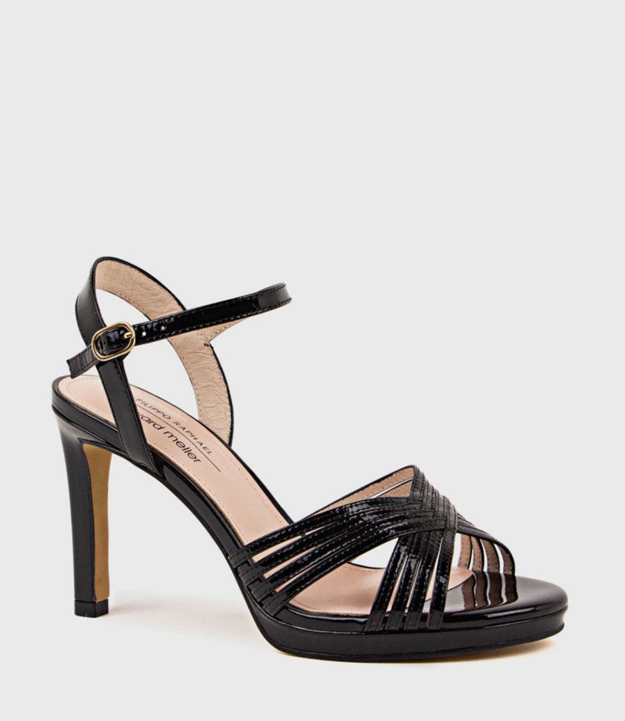 Edward Meller Sona90 Cross Strap Platform Sandal In Black Patent Online