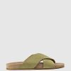 Edward Meller Harriet Crossover Slide On Footbed In Khaki Hot