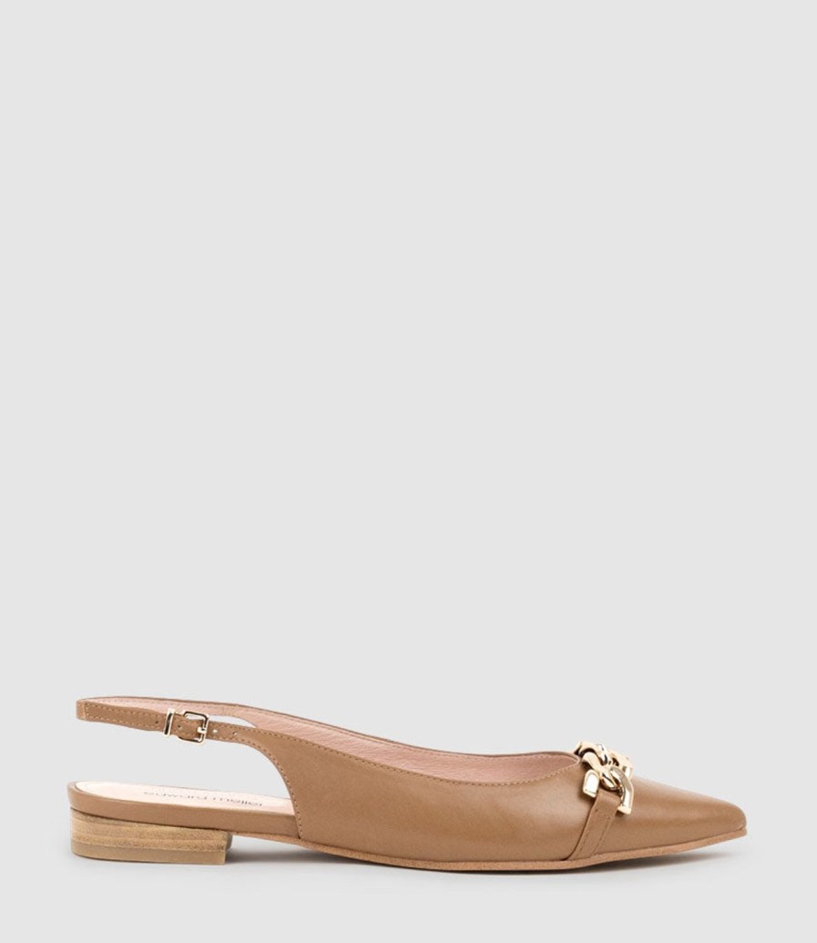 Edward Meller Elda Pointed Slingback With Chain Detail In Tan Baby Calf Wholesale