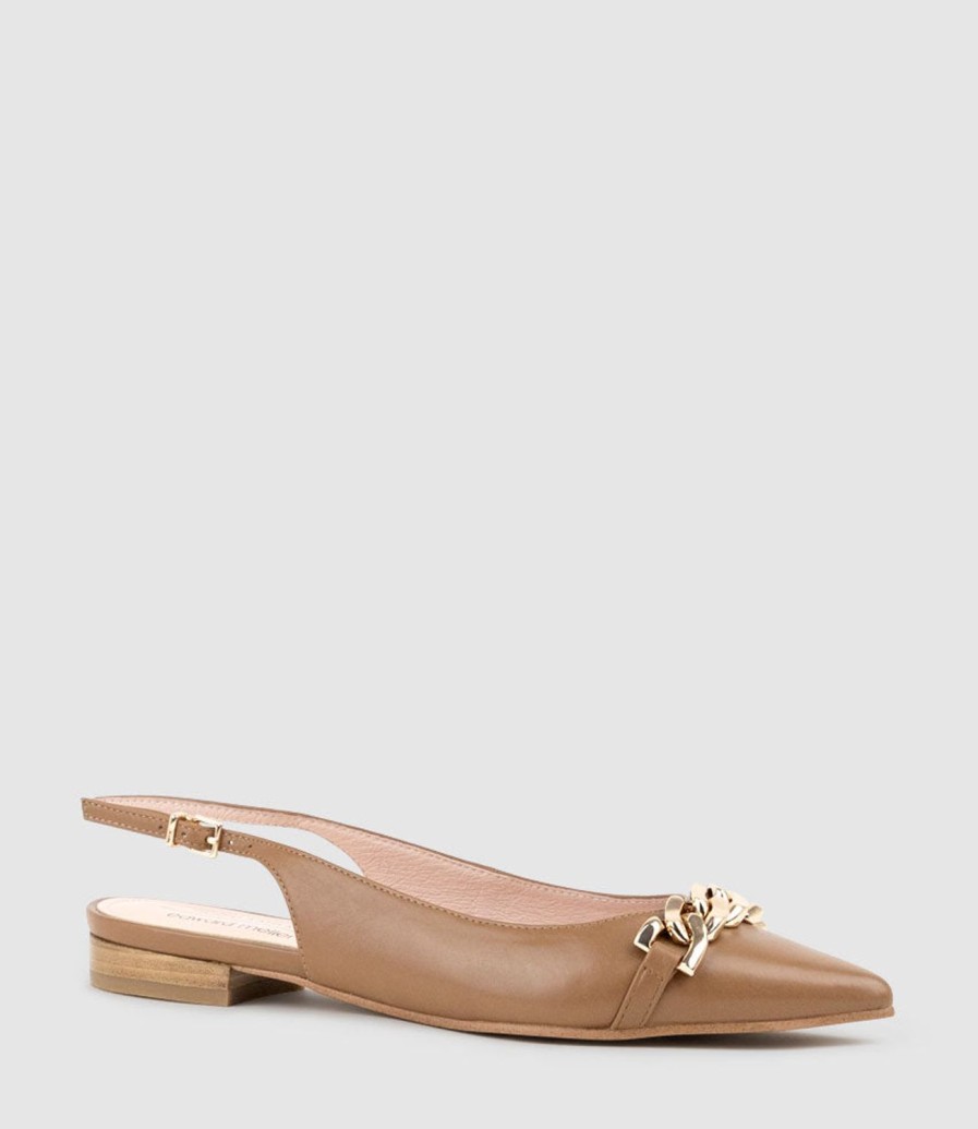 Edward Meller Elda Pointed Slingback With Chain Detail In Tan Baby Calf Wholesale