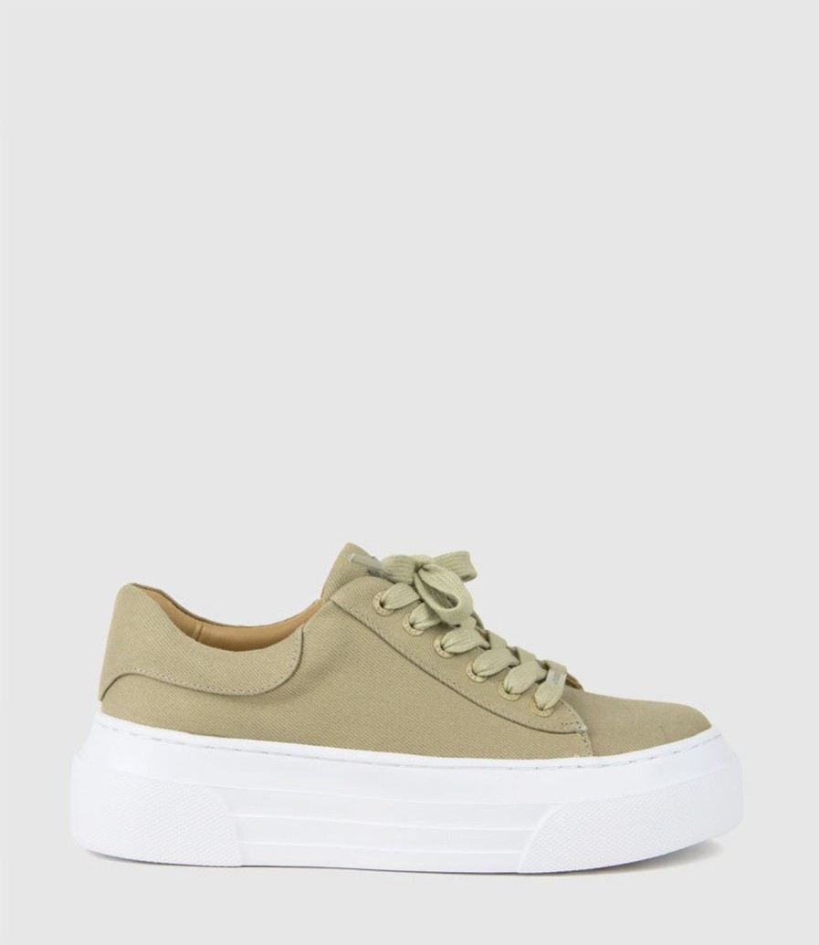 Edward Meller Jody Chunky Sole Canvas Sneaker In Olive New