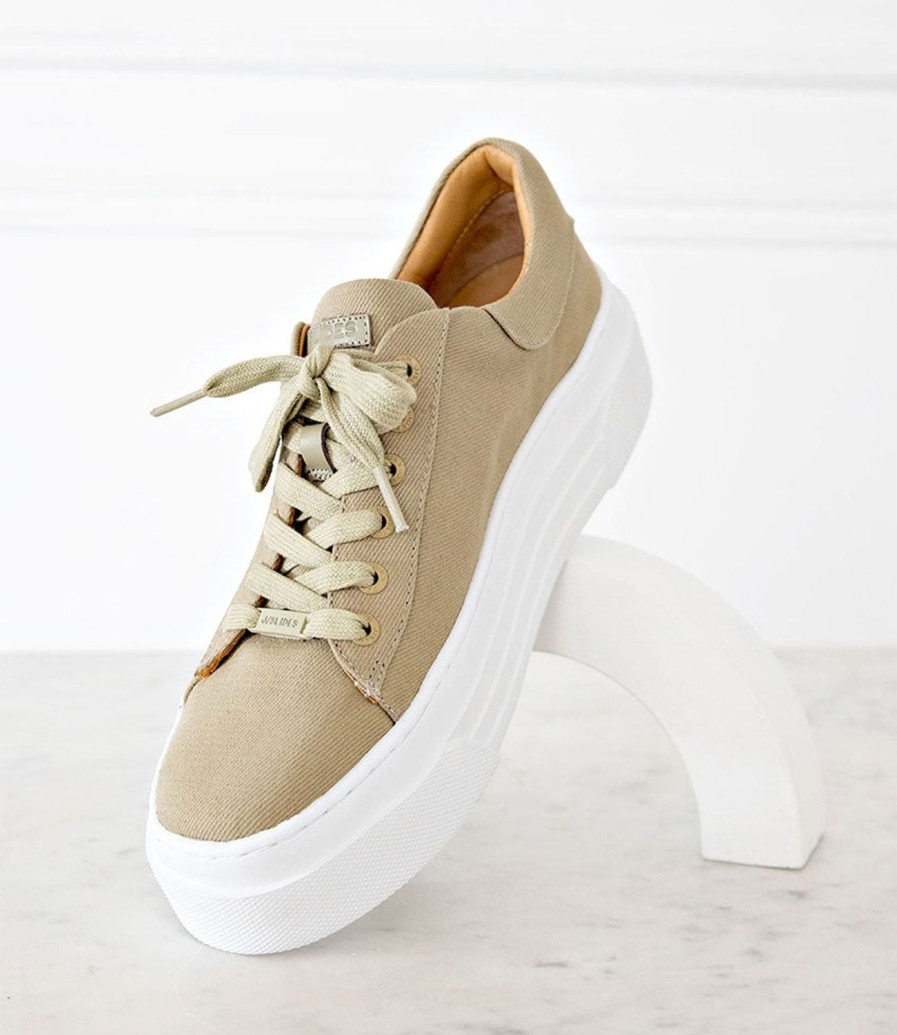 Edward Meller Jody Chunky Sole Canvas Sneaker In Olive New