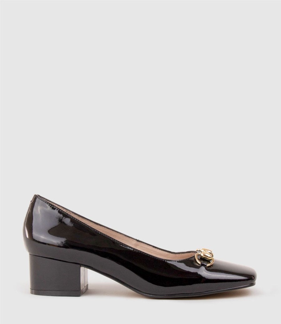 Edward Meller Christine45 Block Heel Pump With Hardware In Black Patent Online