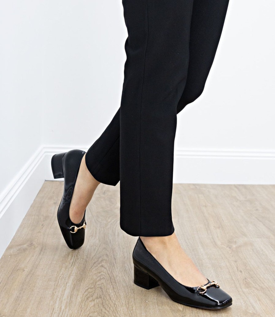 Edward Meller Christine45 Block Heel Pump With Hardware In Black Patent Online