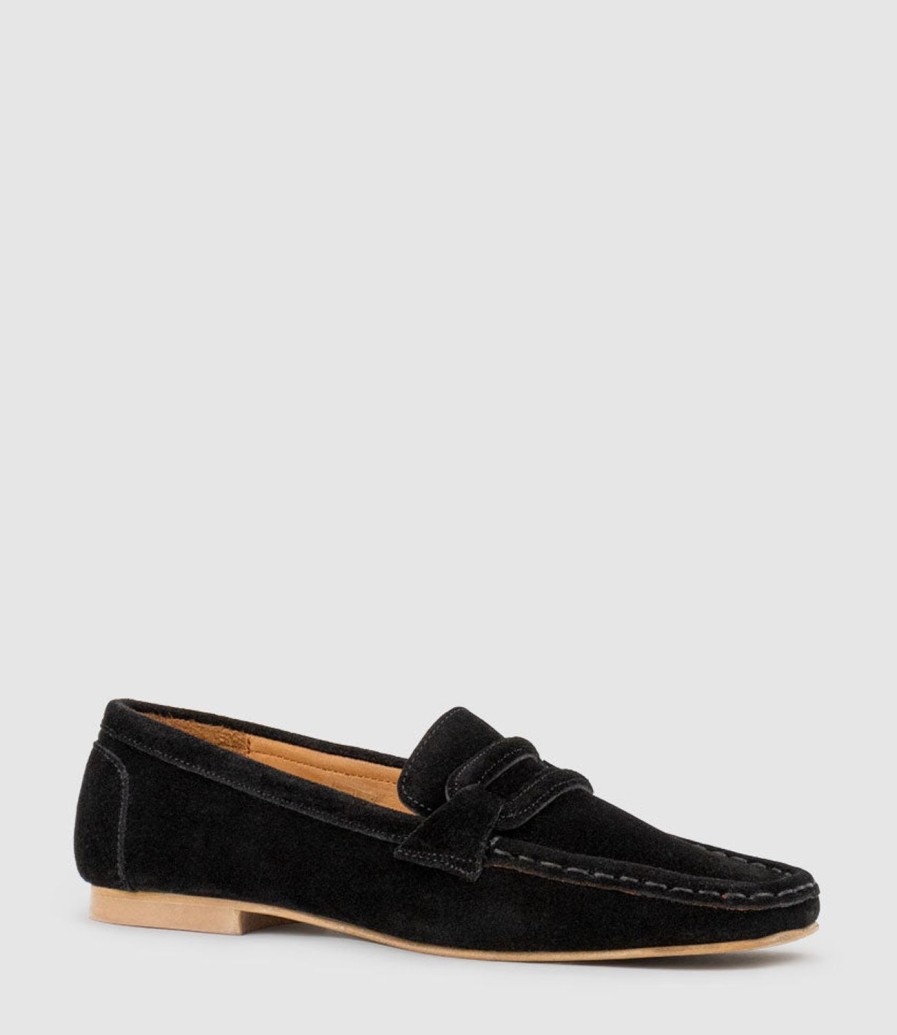 Edward Meller Germaine Moccasin In Black Suede New