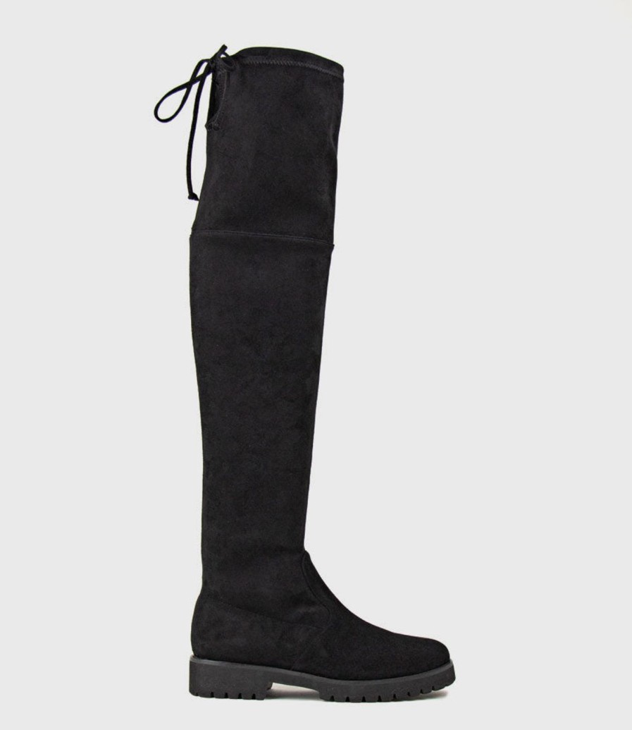 Edward Meller Vala Otk Stretch Flat Boot In Black Suede Hot