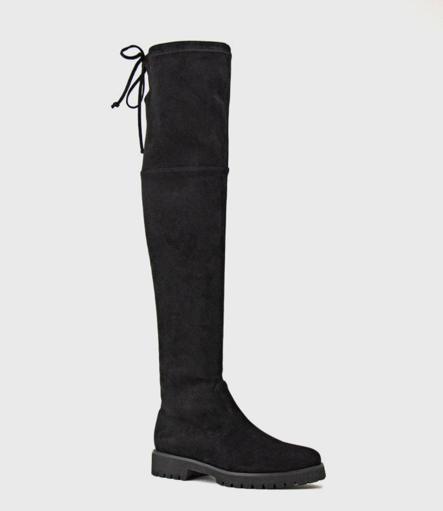 Edward Meller Vala Otk Stretch Flat Boot In Black Suede Hot