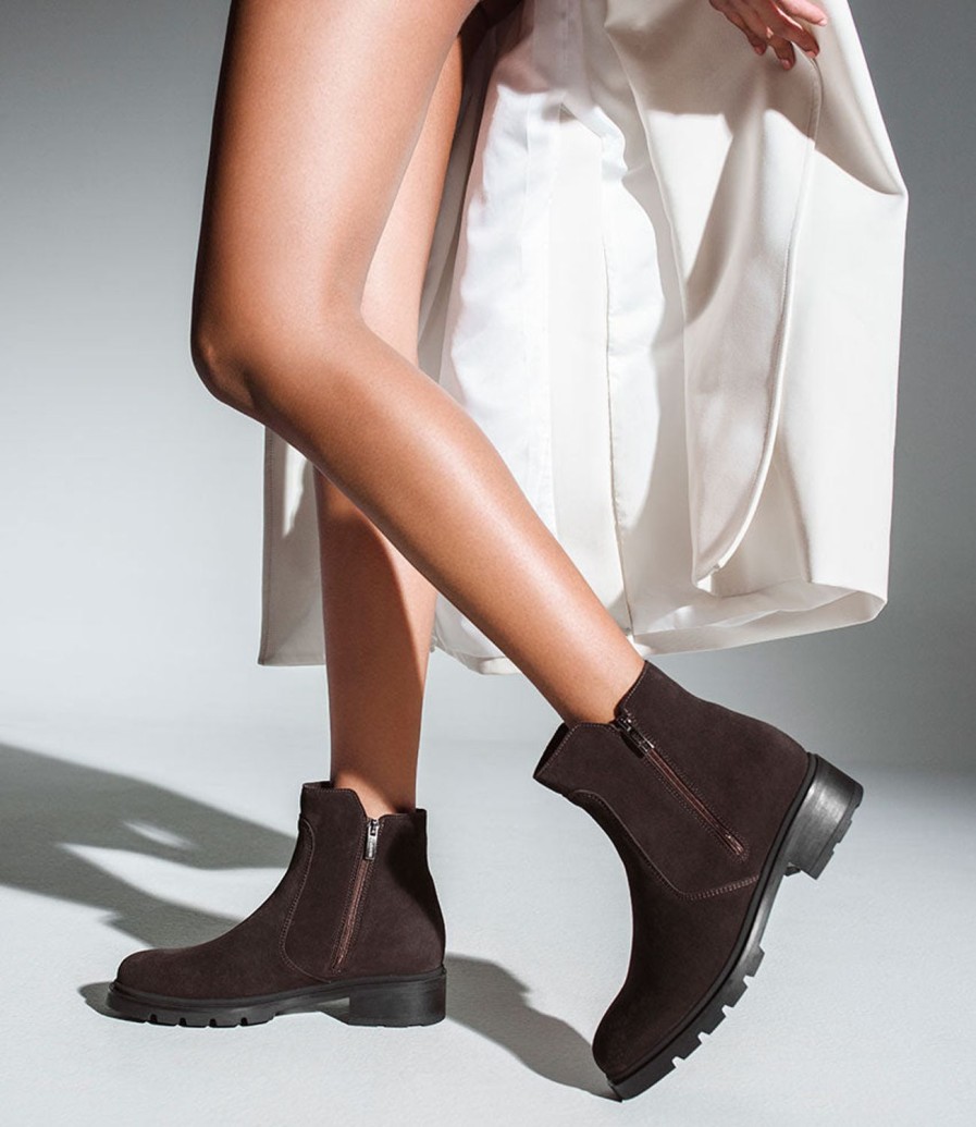 Edward Meller Sassy Double Zip Ankle Boot In Espresso Suede Online