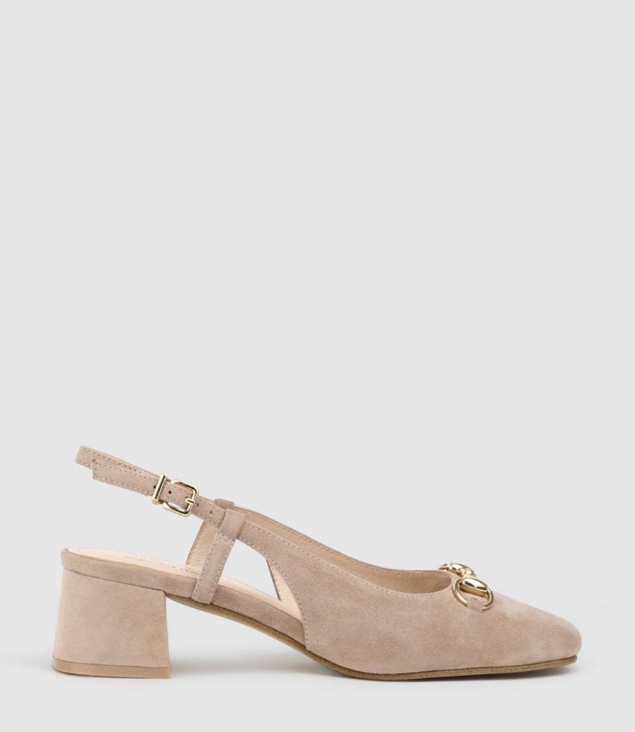 Edward Meller Clementine45 Closed Toe Sling With Hardware In Nude Suede Wholesale